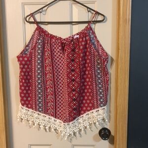 Red Bohemian Tassel Trim Top